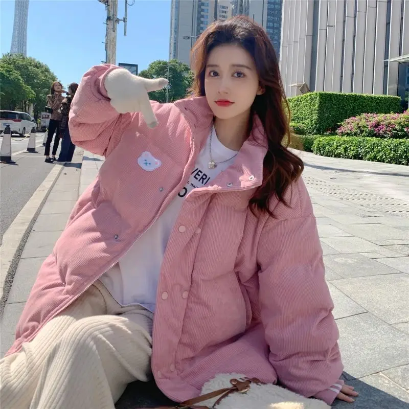 Corduroy Winter Coat Women Puffer Jacket Winter New Korean Style Long Ladies Over-the-knee Cotton Padded Jacket Keep Warm