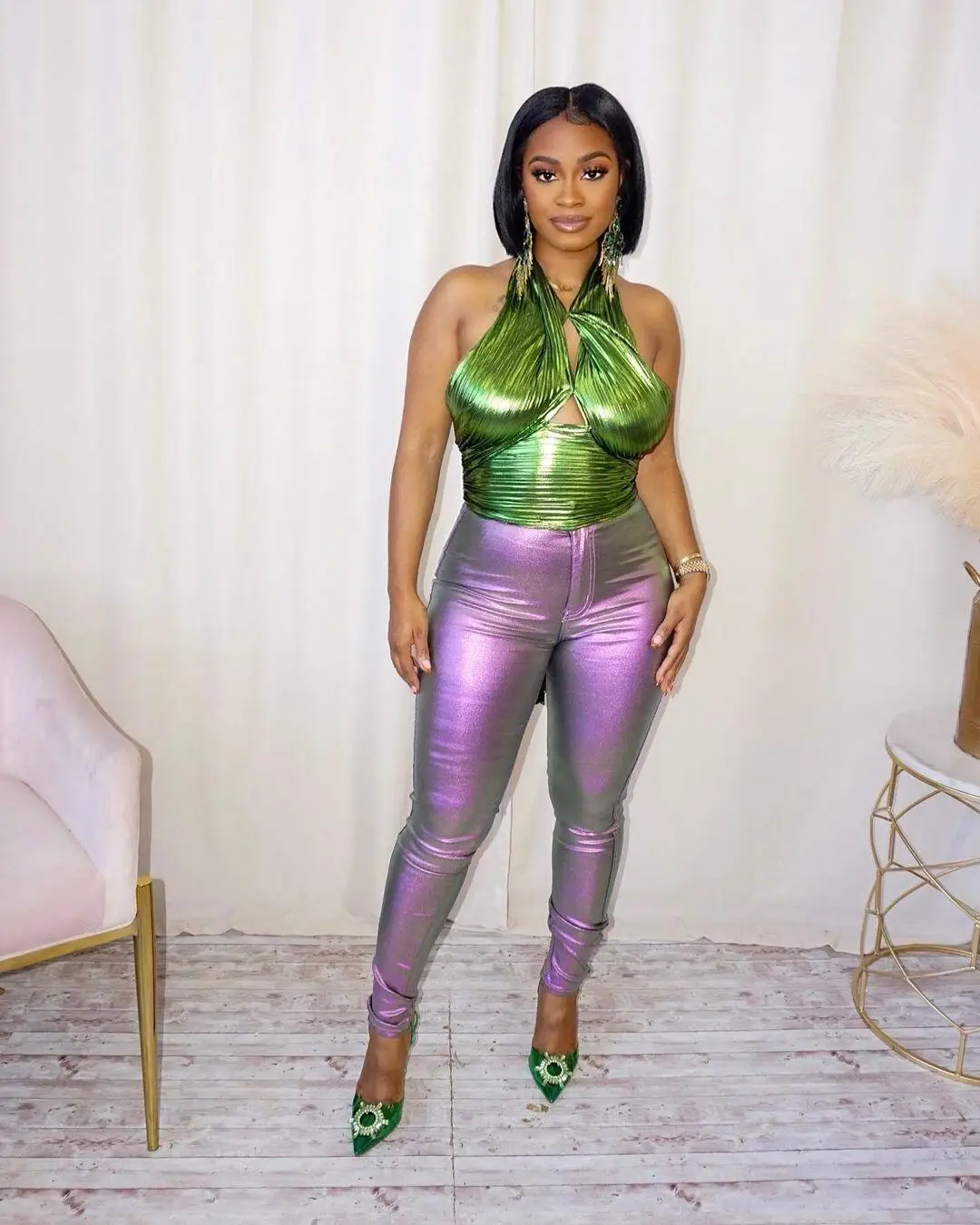 

2023 Summer New Women Clothing Y2k Gilding Streetwear Sexy Hot Girl Hanging Neck Lace-up Senior Solid Color Hollow Out Slim Top