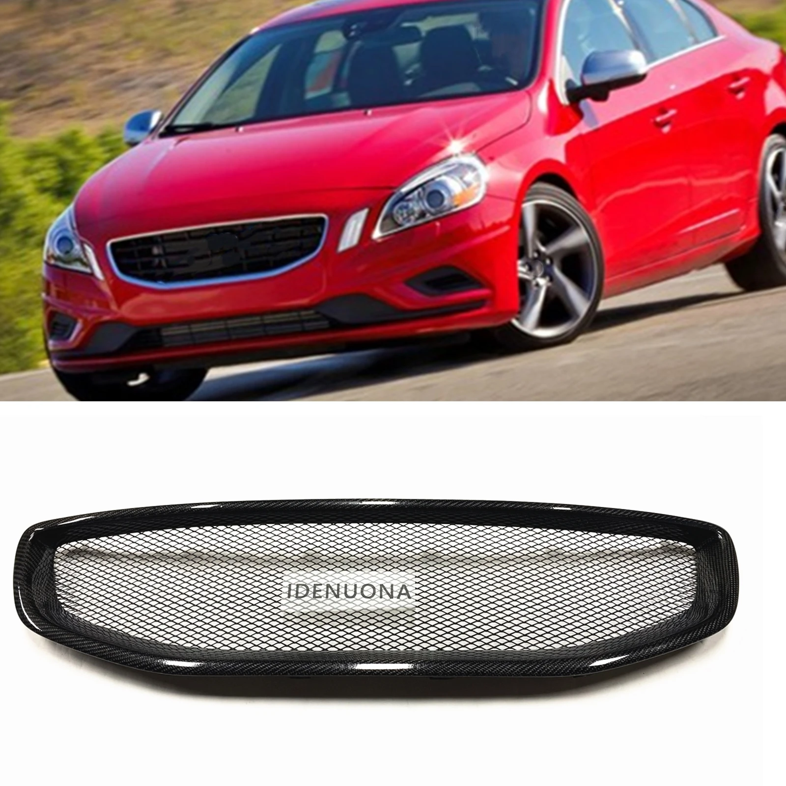 

Racing Grills Front Grille For Volvo S60 V60 2011-2013 Sport Honeycomb Style Carbon Fiber Car Upper Bumper Hood Vent Mesh Grid