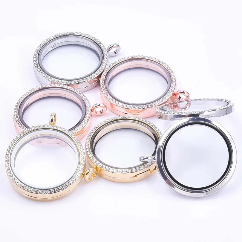 

Glass Round Locket Pendant Rhinestone Charms For Jewelry Making Lockets Metal Women/Men Pendant Floating DIY Anniversary Gift