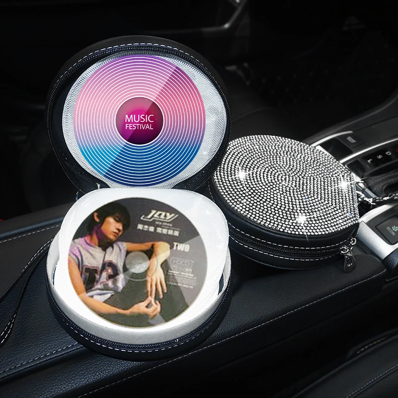 

20 Capacity Portable Car CD Case Holder Oxford Cloth DVD Disc Storage Organizer Bag Diamond Crystal Car Accessories for Woman