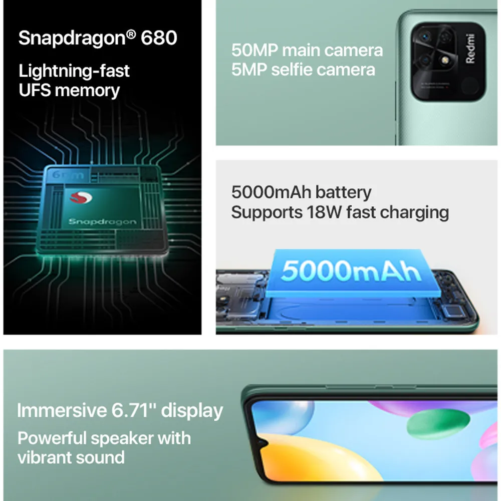 Xiaomi Redmi 10C 3 ГБ + 64 ГБ/4 Гб 128 5000 мАч Восьмиядерный процессор Snapdragon 680 дисплей 6 71 дюйма