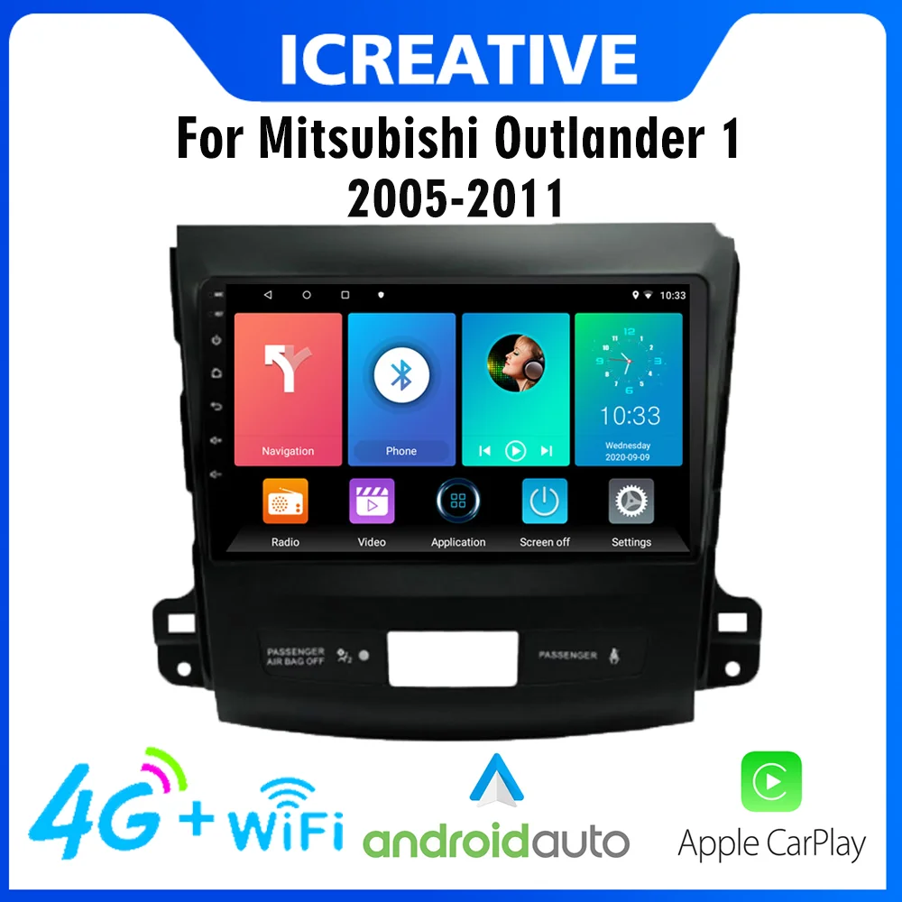 

4G Carplay 9" Android 2 Din Car Multimedia Navigation GPS Player For Mitsubishi Outlander 2005-2011 Peugeot 4007 2007 - 2012