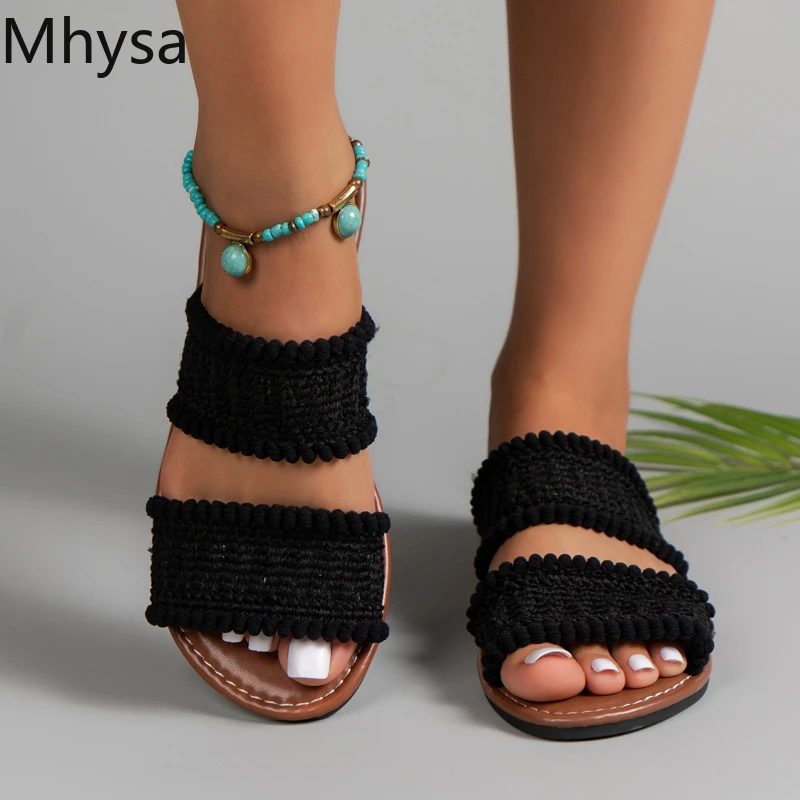 

2023 Summer New Woman Slippers Fashion Hemp Rope Outer Wear Slippers Casual Sandals and Slippers Ladies Shoes Plus Size 36-43