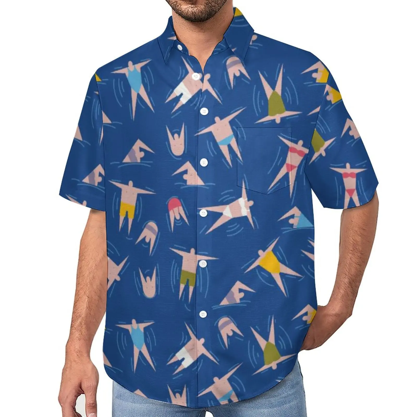 

Beach Vacation Vacation Shirt Swimming People Summer Casual Shirts Man Y2K Blouses Short Sleeve Graphic Top Plus Size