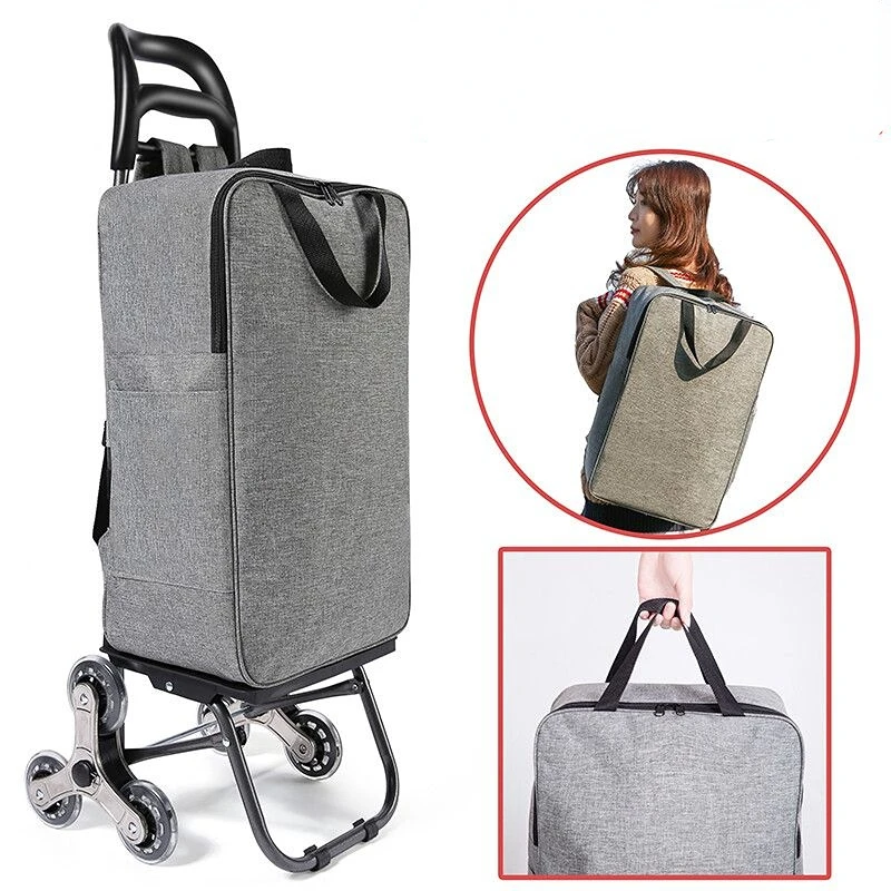 

Folding Shopping Cart with Storage Bag Backpack Portable Stair Climbing Durable Steel Frame Trolley for Travel Picnic Luggage