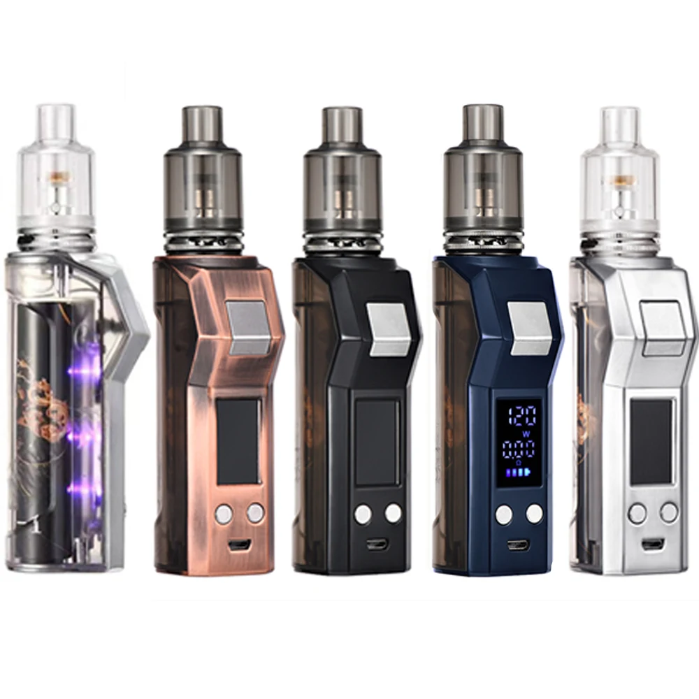 

E Cigarette Vape Vapor Vapes 120W Box Mod Kit 1800mah 30W/60W/100W Power Adjust with 0.3ohm 2.5ml Bottom Airflow Atomizer Vaper