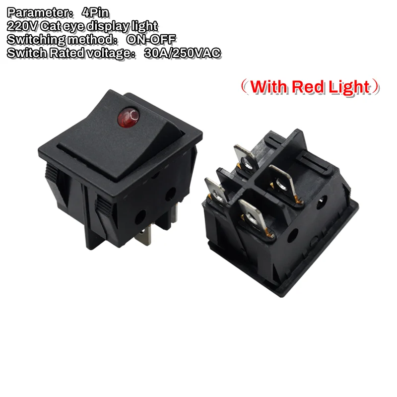 

1 шт. Переключатель Поворотный ON-OFF 4-контактный 2-позиционный со Светодиодом 250VAC 30A Кнопка Питания KCD4 'Кошачий Глаз' 220В 31x25мм