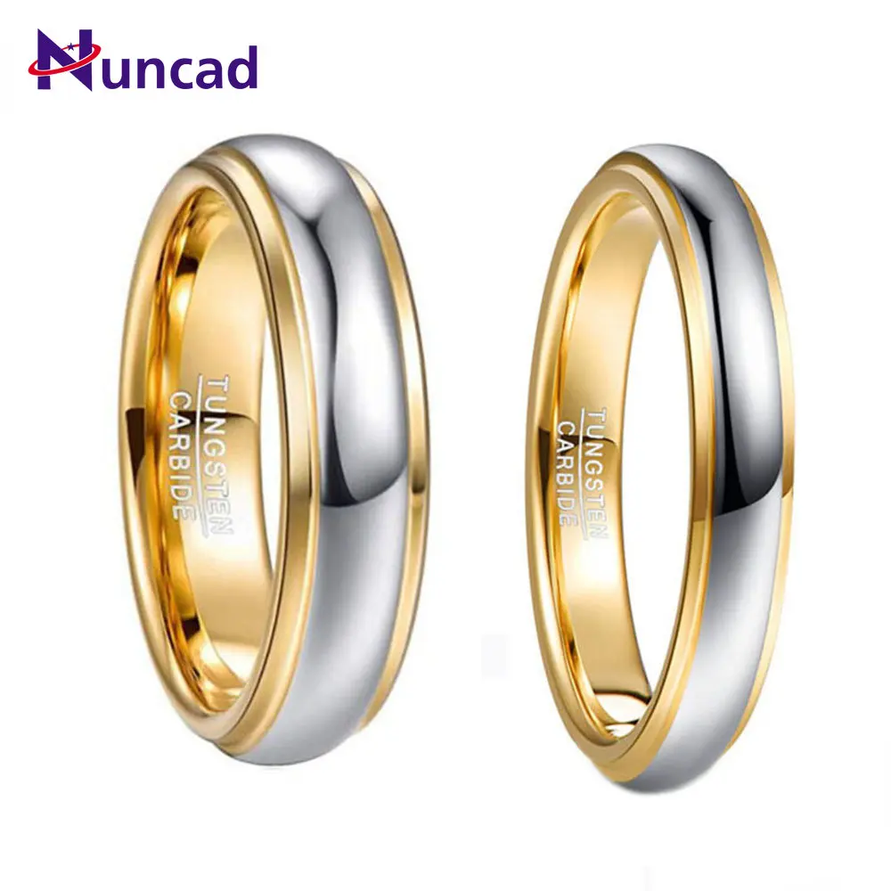 

NUNCAD 6mm 4mm Width Domed Polished Step Gold Color Plating Tungsten Steel Ring Wedding Band Comfort Fit Tungsten Carbide Ring