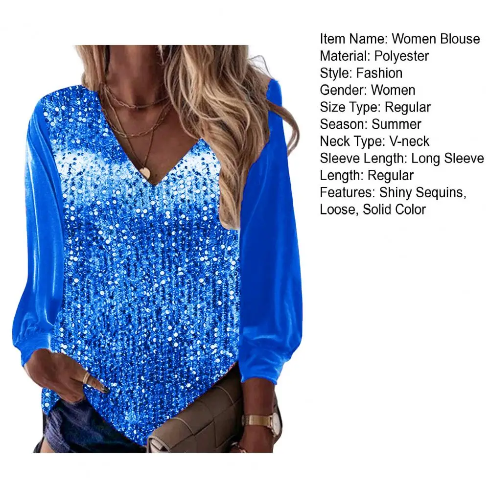 Женская свободная блузка с v-образным вырезом и длинным рукавом