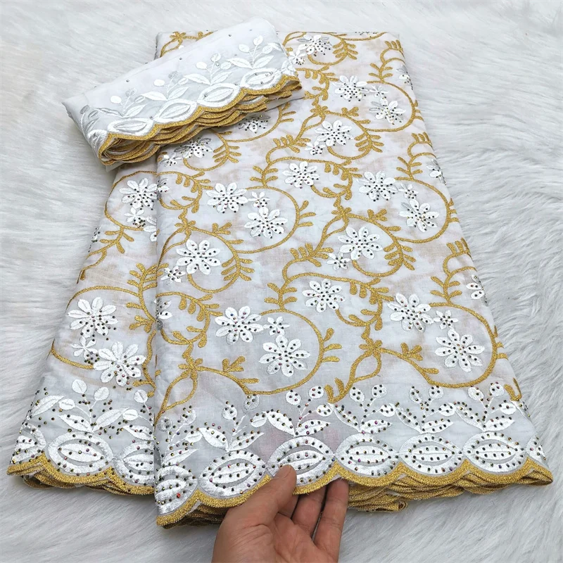 

5+2 Yard Dry Lace Fabric 2023 Latest Heavy Beaded Embroidery African 100% Cotton Swiss Voile Popular Dubai Style 9L0828303