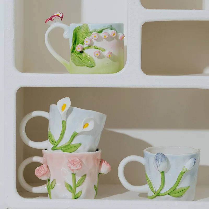 

Nordic Creative Ceramic Hand Pinching Flowers Coffee Milk Mug Cup Living Room Dining Table Mugs Cup Home Decoration Accessories