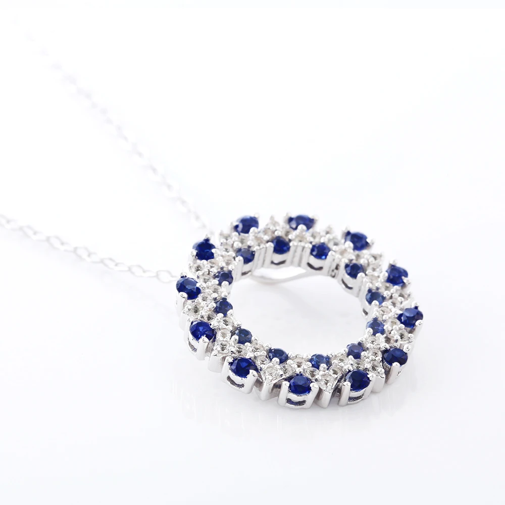 Ожерелье с круглым кулоном из чистого серебра 925 пробы сапфиром женская цепочка