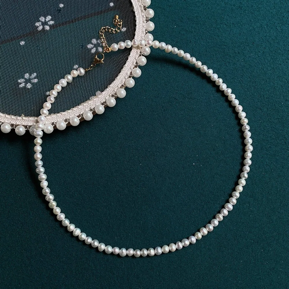 

Korean Fashion Real Natural Freshwater Pearl Choker Necklace for Women Small Potato Baroque Pearl Short Collar Necklace Wedding