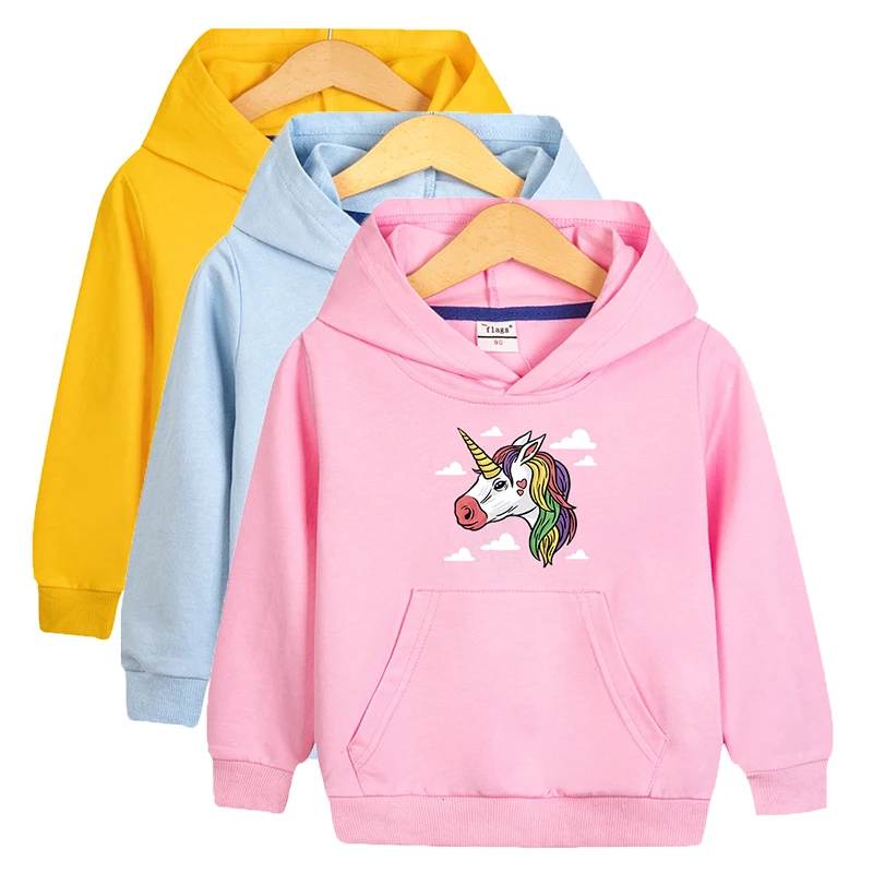 Spring Autumn Unicorn Sweatshirts for Girls Long Sleeve Cartoon Hoodies Kids Cute Cartoon Clothes 2-10 Years Children Sportswear