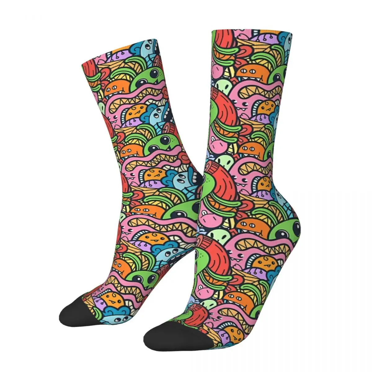 

Funny Crazy Sock for Men Crazy Monster Doodle Hip Hop Vintage Doodle Art Seamless Pattern Printed Boys Crew Sock Novelty Gift
