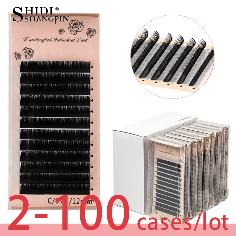 SHIDISHANGPIN Wholesale 2-100 Cases/Lot Eyelash Extensions Natural C/D Curl Individual False Lashes Professional Make Up Tool
