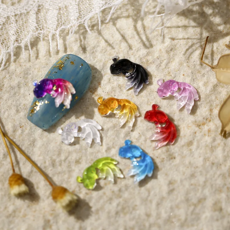 

20pcs Goldfish Nail Art Decorations 3D 7.5*10.5mm Resin Multicolor Cute Fish Nail Rhinestones Manicure Kawaii Nail Charms R&R7