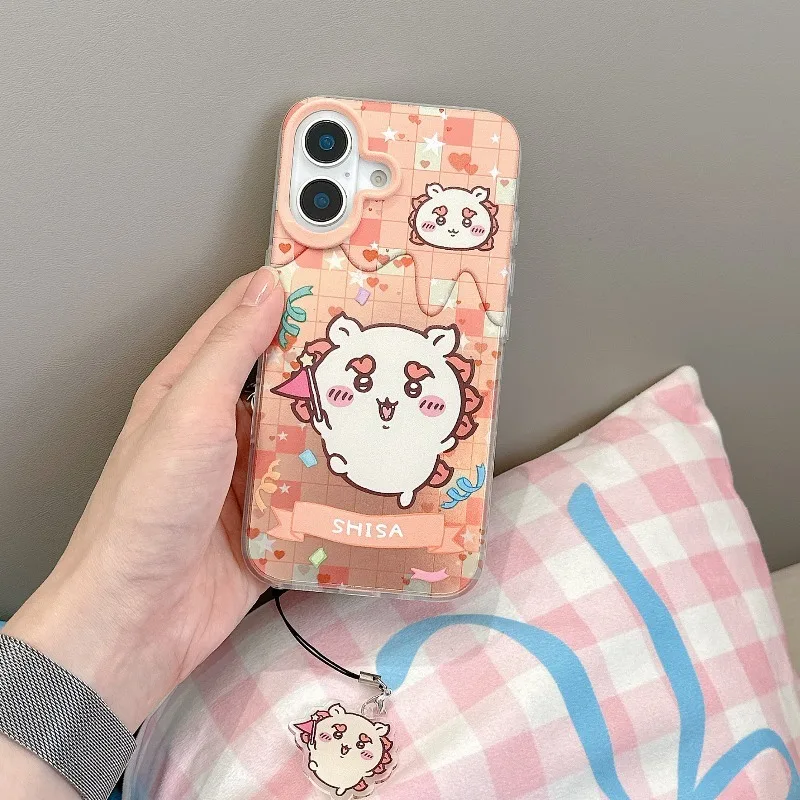 Фото Чехол для телефона Anime Chiikawa Rakko с подвеской для iPhone 17PRO 17 16 15 14, противоударный, с удобным захватом, чувствительными кнопками, защита от падений №3