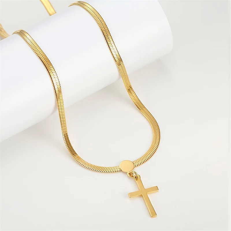 

Vintage Religious Cross Stainless Steel Blade Chain Choker Necklace