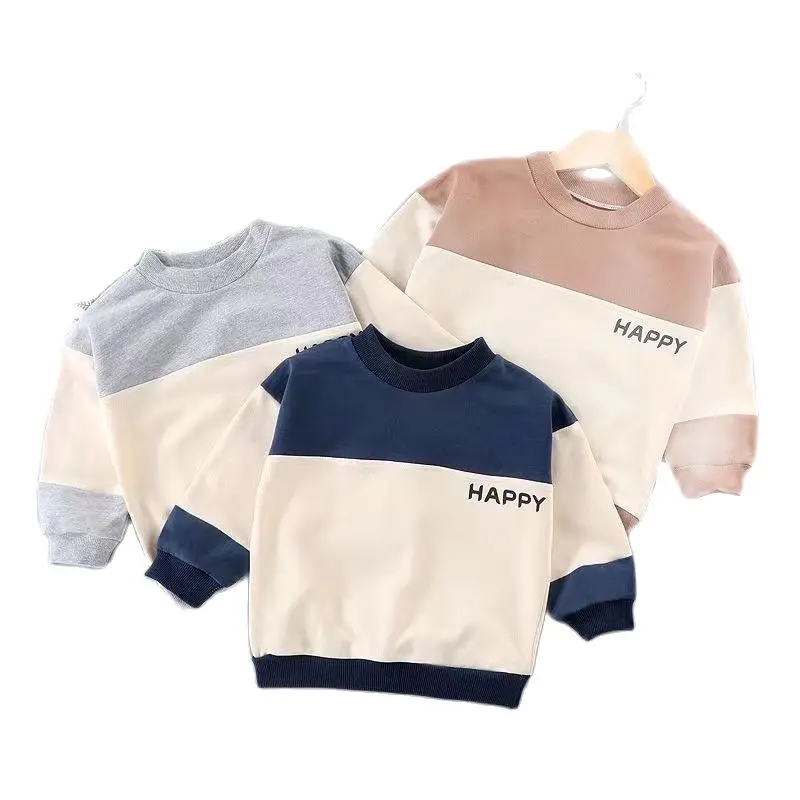 

Kids Clothes Boys Sweatshirt Autumn Long Sleeve Splicing Letter Happy Girls Hoodies Tops