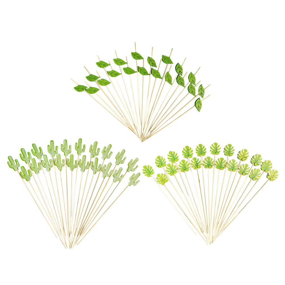 

60pcs Tropical Fruit Picks Food Picks for Jungle Theme Birthday Party Decoration (Green Leaf, Monstera Leaf,)