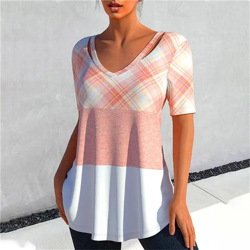 Women's V-neck T-shirt Summer Fashion Shirt Street Stripe3D Print Large Short Sleeve Harajuku Y2k Loose Top 6xl Women's Clothing