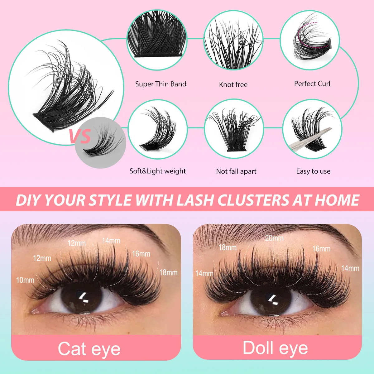 Фото Накладные ресницы MIOFIA 5D Voluminous Thick Cluster Lashes 30D-150D, 10-18 мм, смешанная длина, натуральные, многоразовые, для самостоятельного наращивания. №4