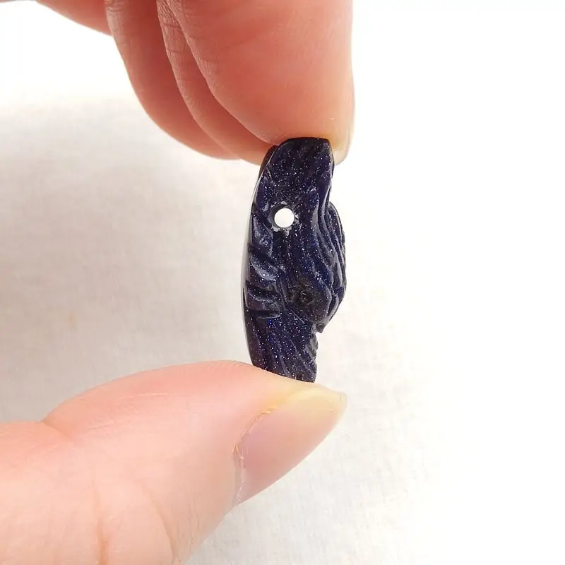 Semiprecious Stones Blue Goldstone Carved Wolf Head Pendant Bead 22x14x9mm 3g Semiprecious Fashion Jewelry Necklace Accessory