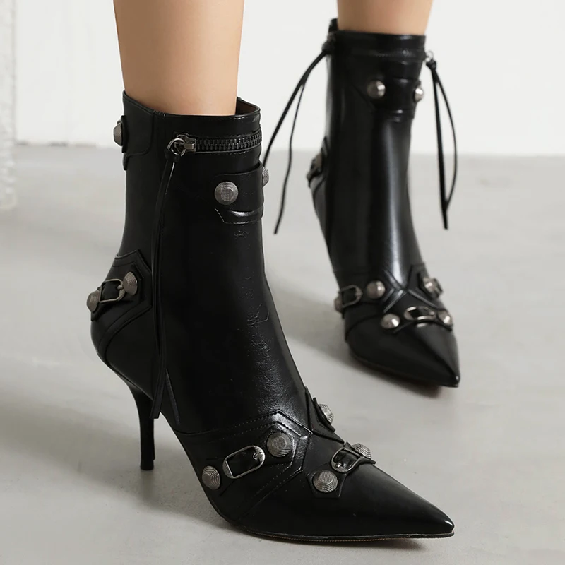

Big Size Rivet Short Ankle Modern Boots For Women Pumps 2022 Ladies Booties Female Shoes Casual Fashion Pointed Toe High Heels