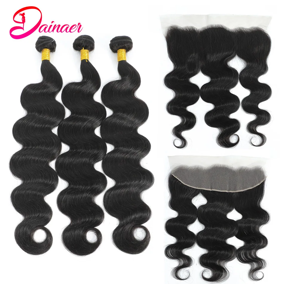 30Inch Body Wave Human Hair Bundles With Closure 13X4 HD Transparent Lace Frontal With Bundles Brazilian 100% Remy Human Hair