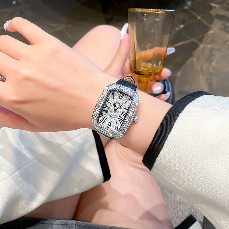 Luxury Diamond Crystal Women Watches Colorful Leather Quartz Wrist Watch Ladies Gift Clock Oval Shaped Fashion Wristwatch enlarge