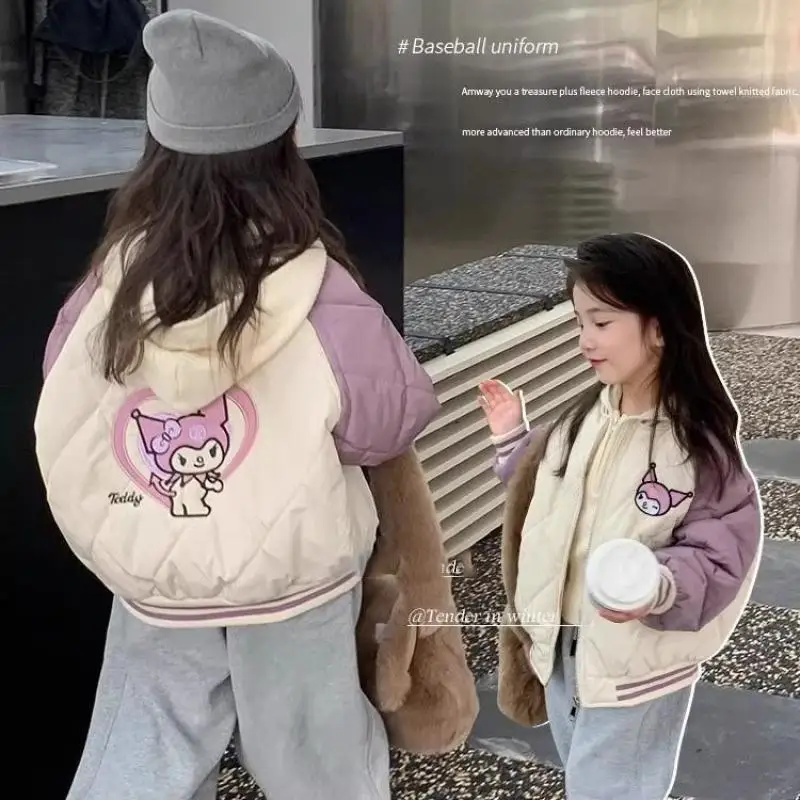 

Kawaii Sanrio Winter Baseball Clothes Kuromi Anime Plush Cartoon Student Plush Casual Comfortable Zipper Tops Birthday Gift Girl