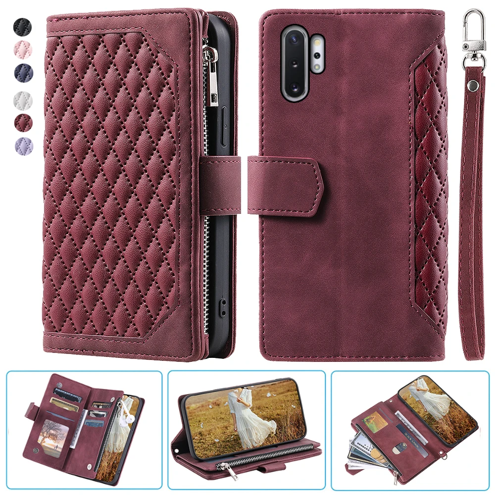 

Samsung Note 10 Pro Fashion Small Fragrance Zipper Wallet Leather Case Flip Cover Multi Card Slots Cover Folio with Wrist Strap