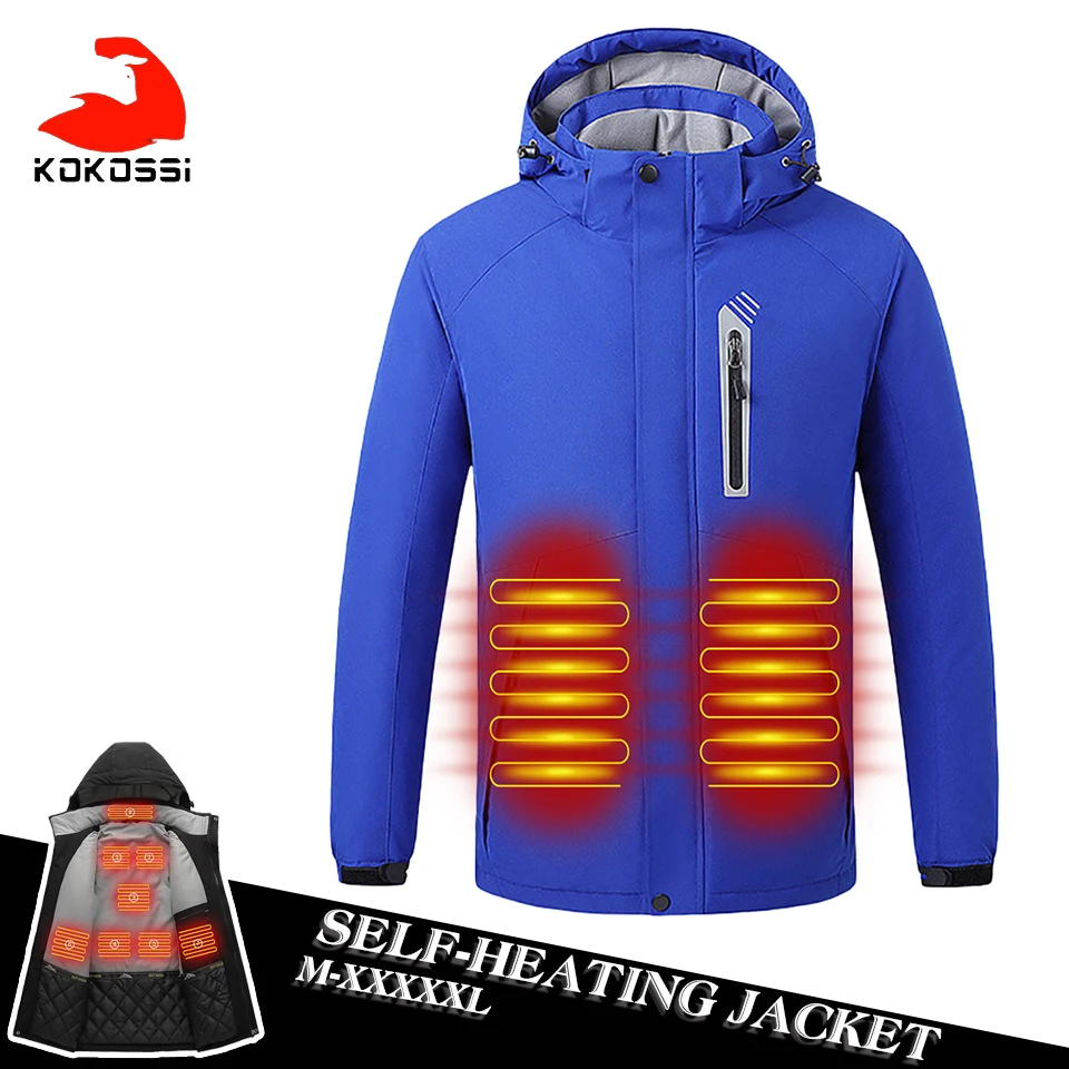 KoKossi Winter 8 Zone Heated Unisex Jackets Electric Heated Clothes USB Heating Hooded Outdoor Windproof Waterproof Hiking Cloth