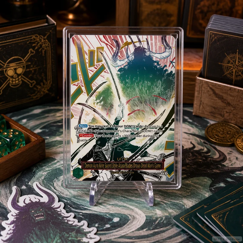 Фото Коллекционная карта Demon Aura Nine Sword Style Asura Blades Drawn Dead Man's Game OP12-037 en DIY One Piece OPCG, сделанная своими руками, одиночная №1