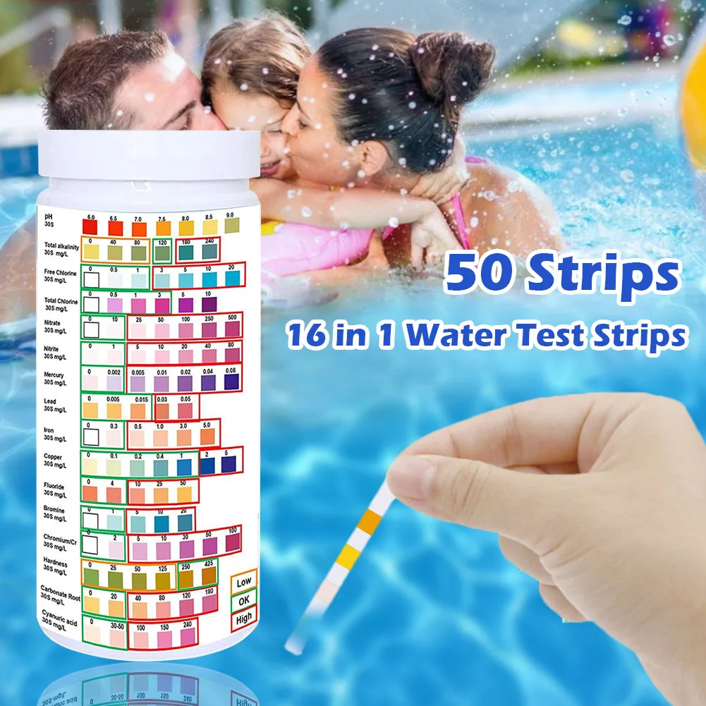 

New 16 In 1 Drinking Water Test Kit Water Pool Accessories Tools Spa Water Test Strips Nitrate Nitrite PH Hardness Test Strips