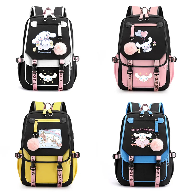 

Школьный ранец Sanrios в стиле аниме Cinnamoroll, милые школьные портфели для девочек и студентов средней школы, клетчатый дорожный рюкзак в стиле пэчворк