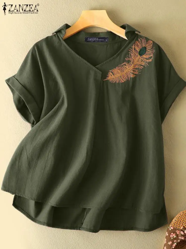 

ZANZEA Summer Vintage V Neck Short Sleeve Embroidery Blouse Women Shirt Party Blusas Chemise Oversize Casual Solid Tunic Tops