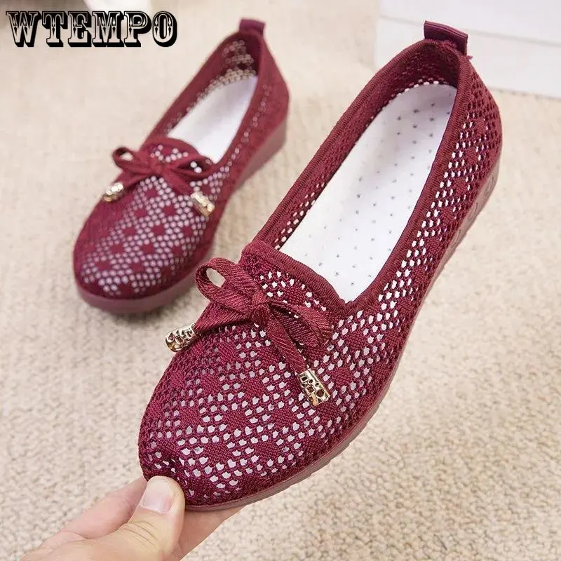 WTEMPO Summer Soft Sole Shoes Women's New Breathable Mesh Hollow Out Cool Shoes Shallow Mouth Non Slip Casual Shoes Wholesale