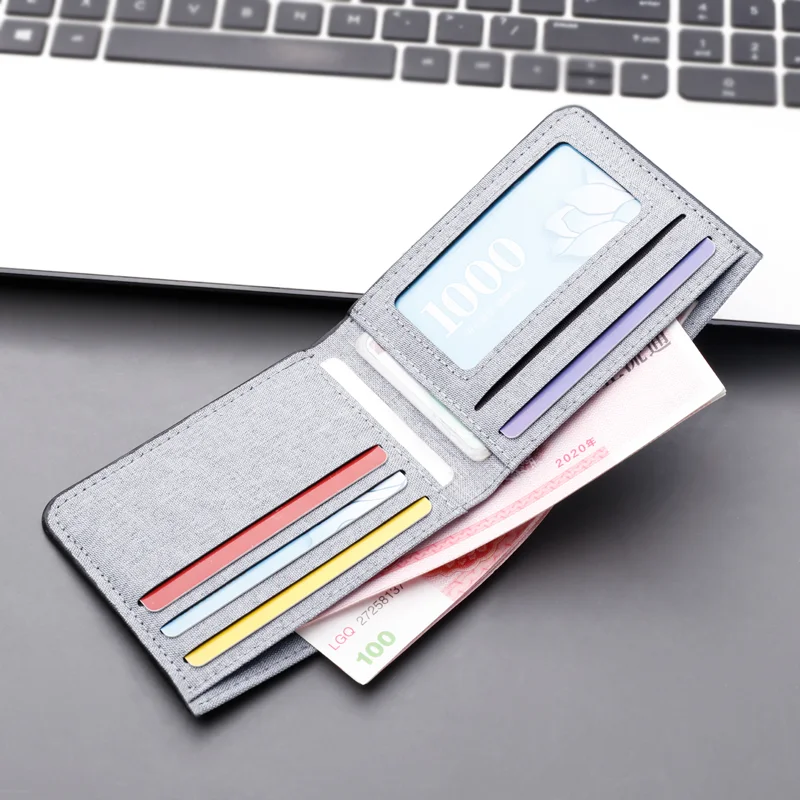 

Wallet Men's Short Paragraph Students Korean Version of Ultra-thin Simple Retro Solid Color with A Hundred Folded Leather Folder