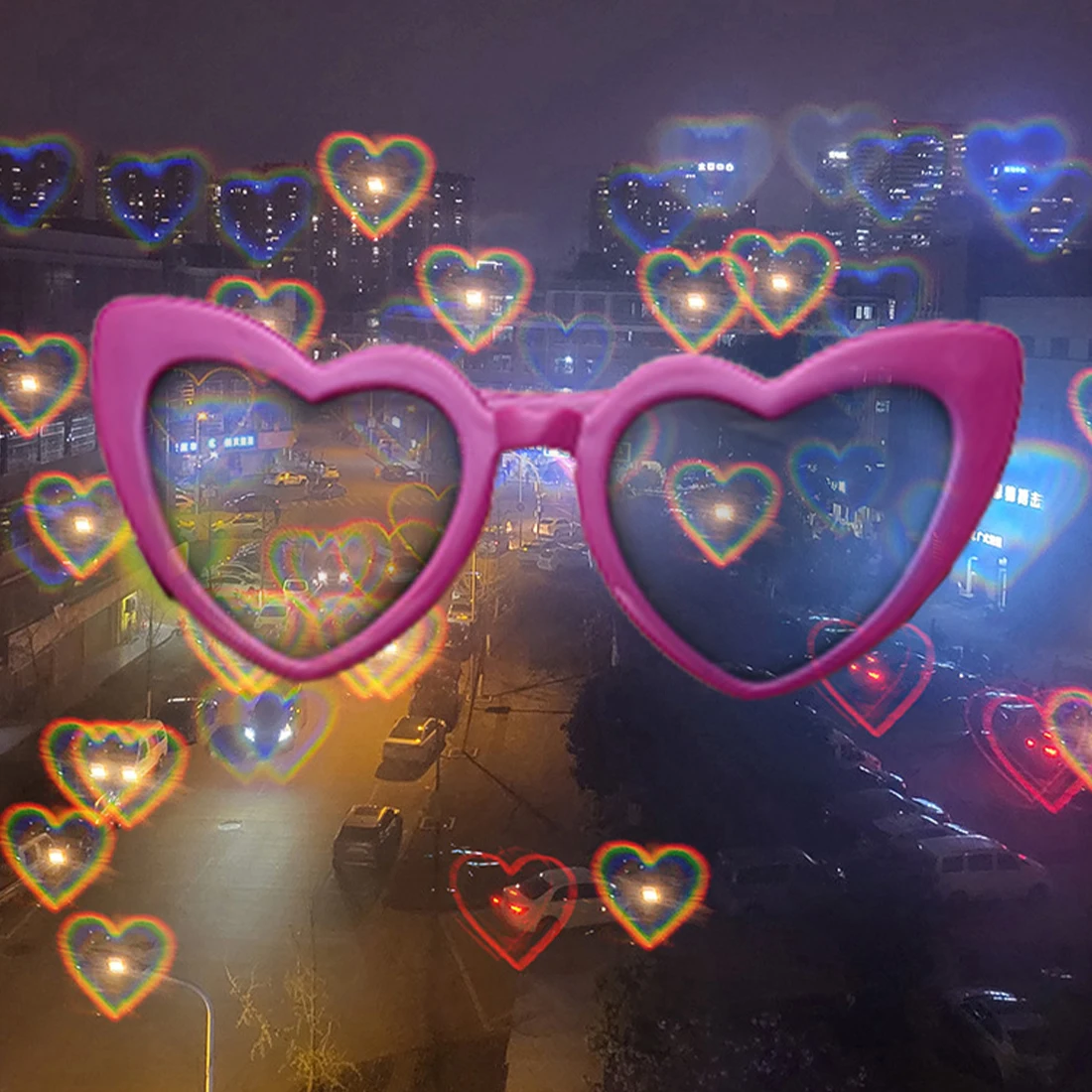 

Women Fashion Heart Shaped Effects Glasses Watch The Lights Become To Heart Shape At Night Diffraction Glasses Sunglasses