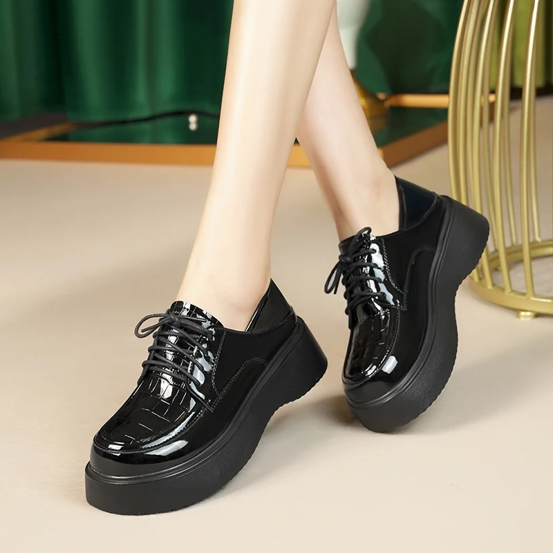 AIYUQI Women Loafers Genuine Leather 2023 New Autumn British Style Ladies Shoes Casual Platform Lace-up Shoes Women