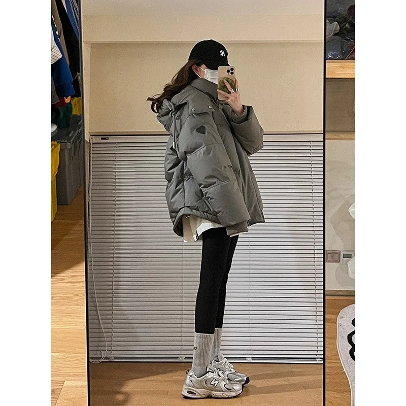 

Новинка 2023, серая пуховая куртка в Корейском стиле, женское короткое зимнее теплое пальто на белом утином пуху для пары