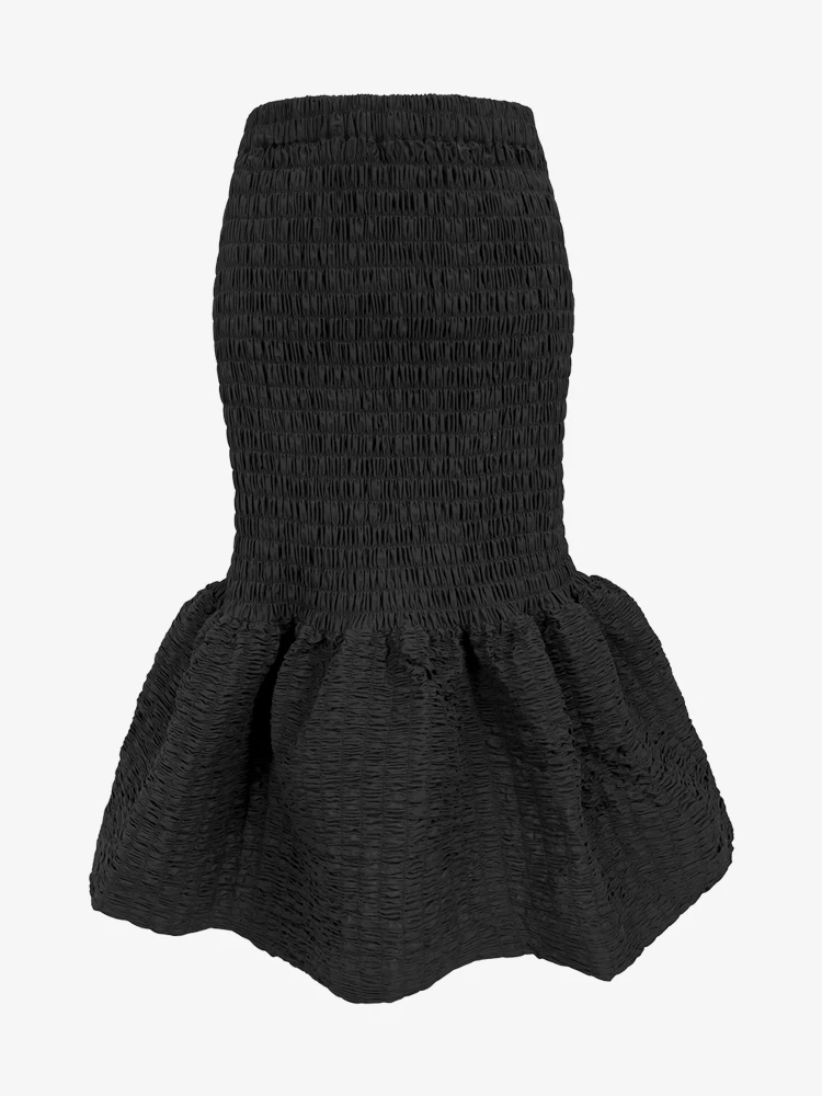 

High Elastic Waist Black Pleated Elegant Ruffles Half-body Skirt Women Fashion Tide New Spring Autumn 2022 M403