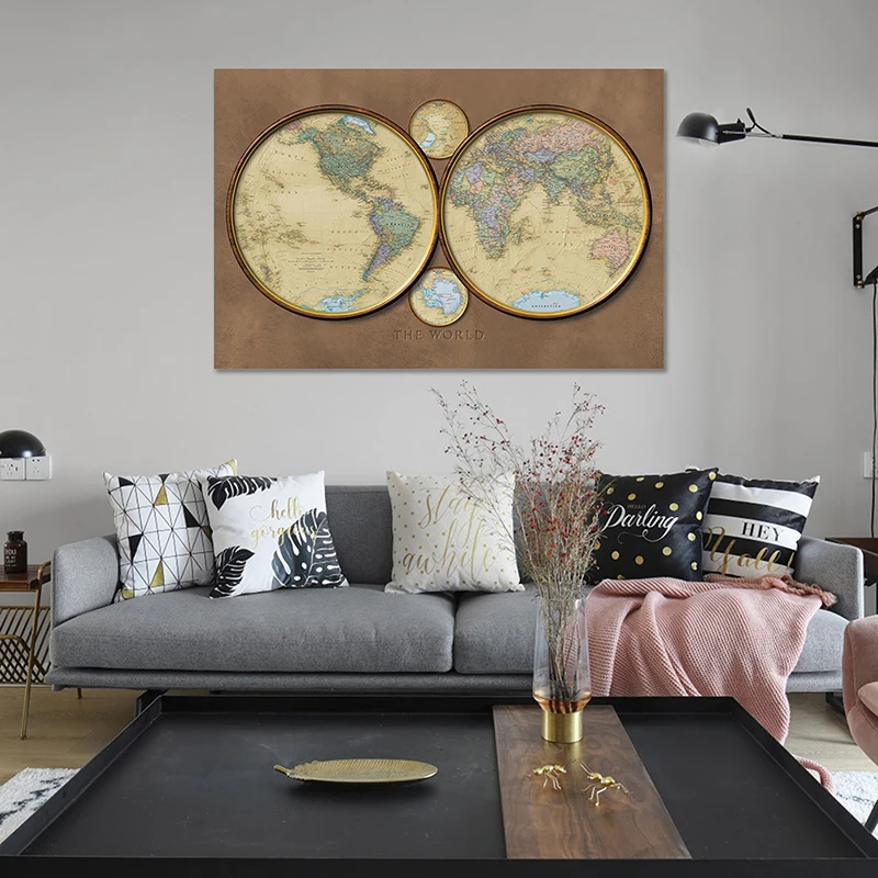 

Retro Style World Map 150x100cm Non-woven Fun Map Creative Decorative Map For Home Decor