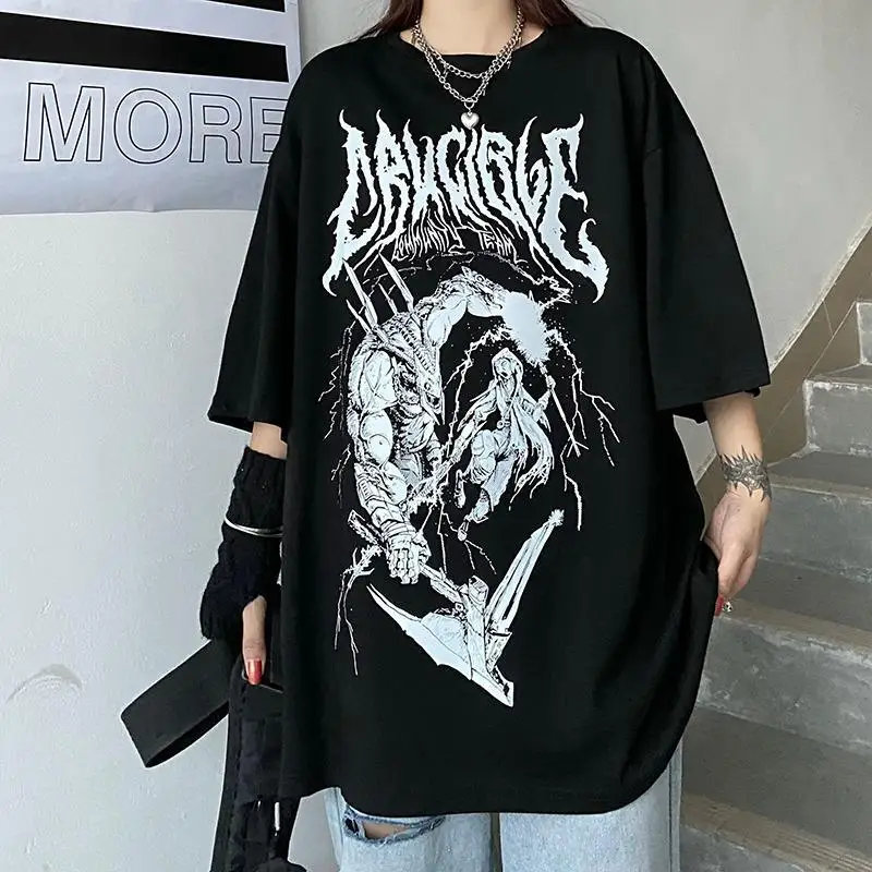 

Women T Shirts Harajuku Hip Hop Streetwear Tops Dark Abstinence Printed Short Sleeve Tee Shirts Loose Oversized T-shirt Women