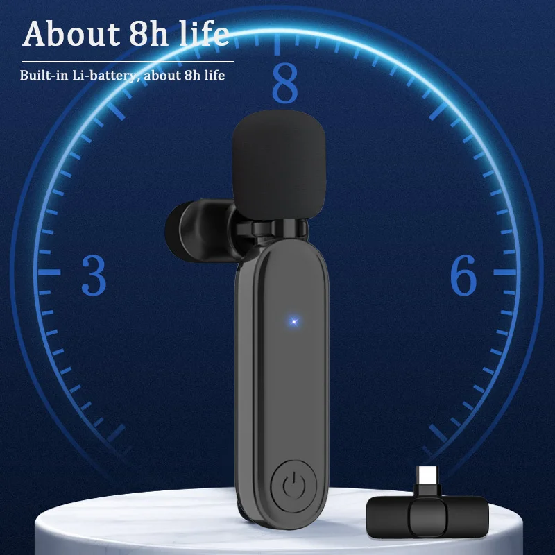 

Беспроводной петличный микрофон, портативный мини-микрофон для записи аудио и видео, для iPhone, Android, Youyube