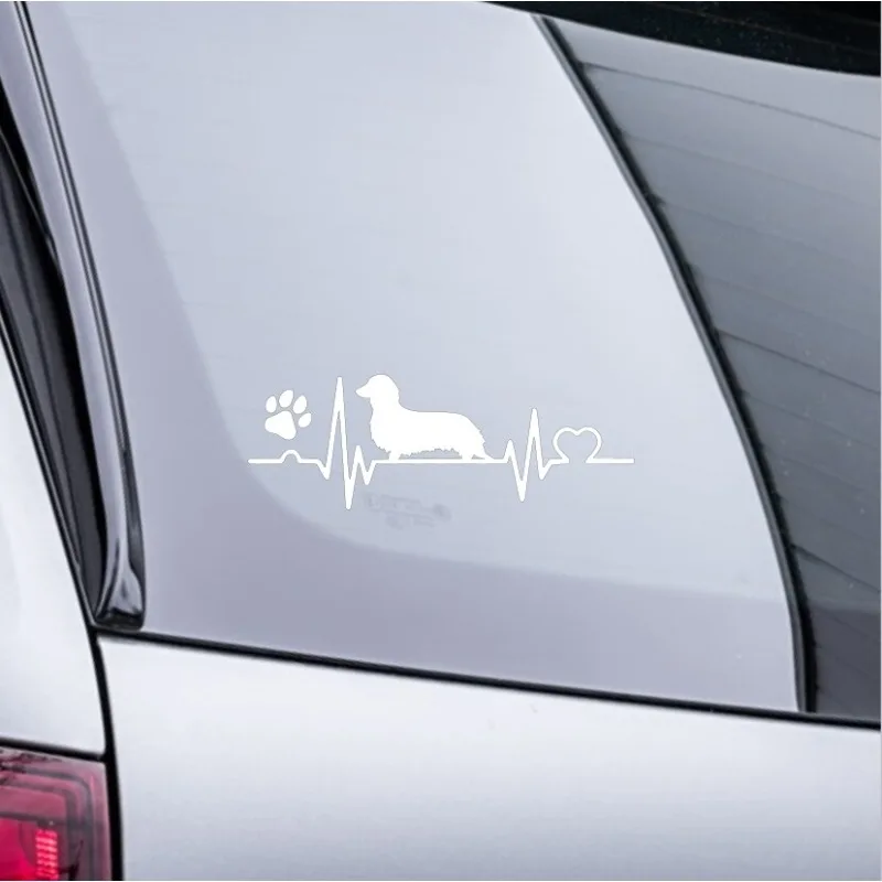 Фото Автомобильная наклейка Langhaar Herzschlag Aufkleber такса Jagdhund Teckel Long Hair Puls 15 см ПВХ KK №2