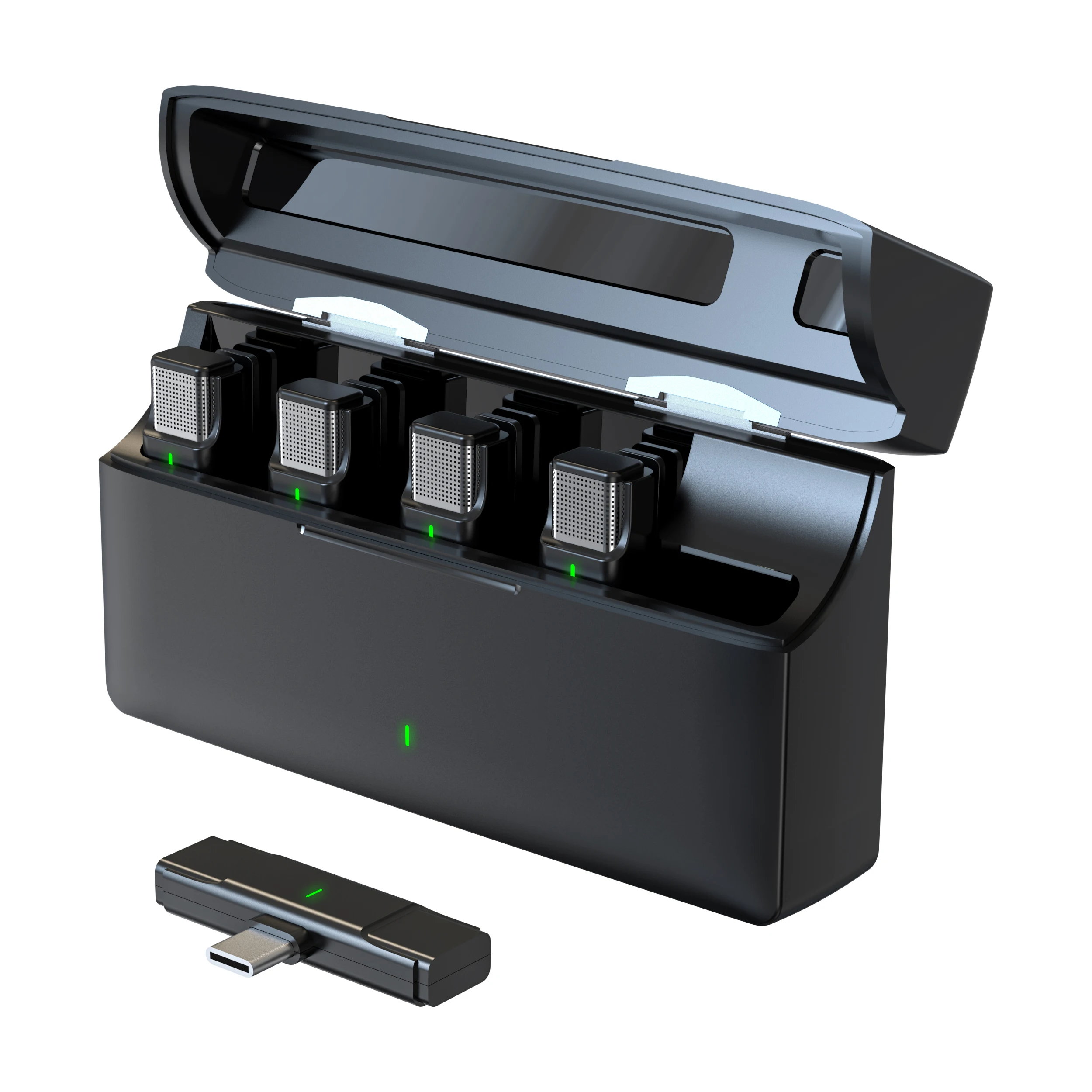 

One Tow 4 Wireless Lapel Microphone With Charging Compartment For Conference Recording Studio